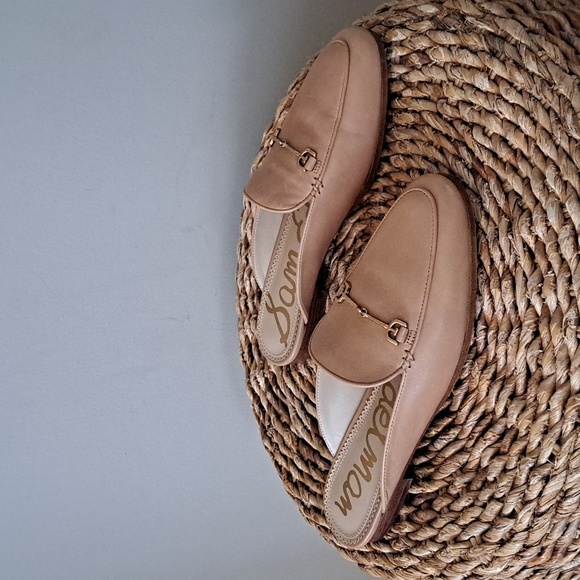 Sam Edelman Shoes - Sam Edelman Womens Linnie Sand‎ Tan Leather Mules Gold Metal Cross Bit S-7